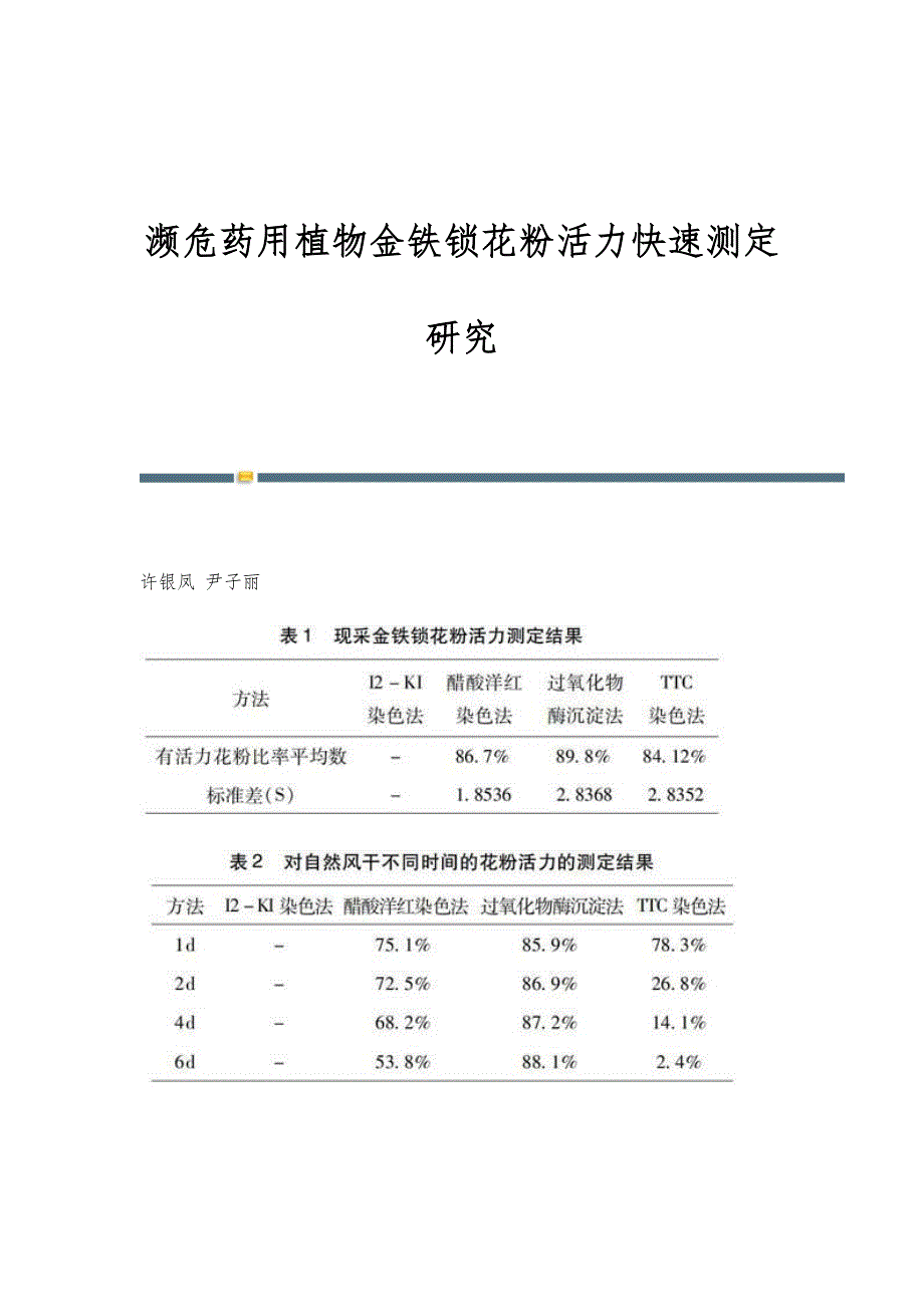 濒危药用植物金铁锁花粉活力快速测定研究_第1页