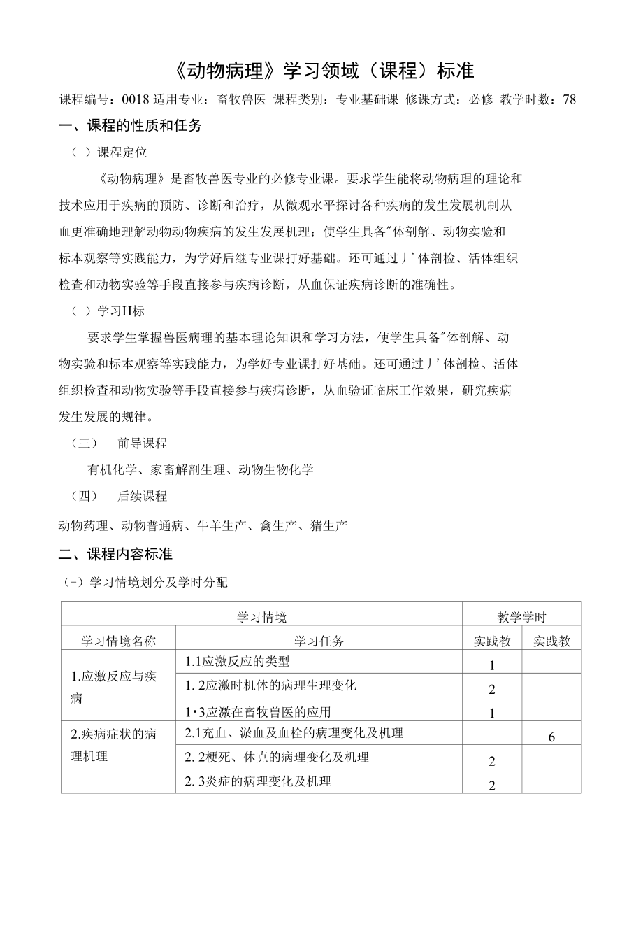 《动物病理》学习领域（课程）标准_第1页