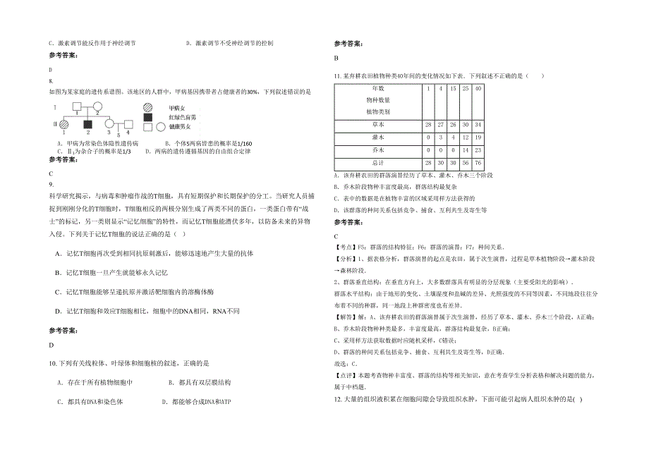 2021-2022学年黑龙江省哈尔滨市第六十一中学高二生物期末试题含解析_第2页