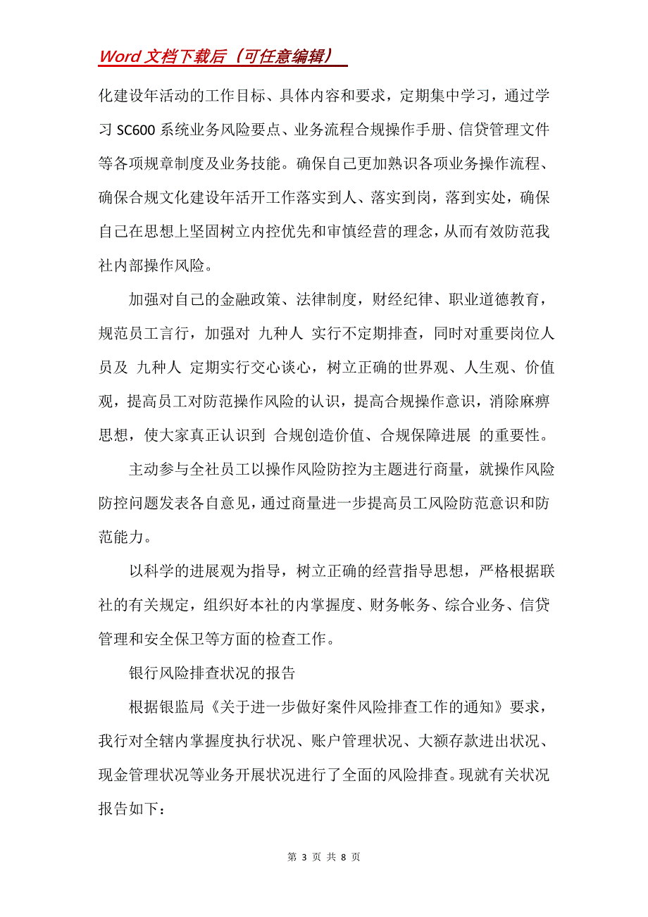 银行风险排查情况的报告_1(Word）_第3页