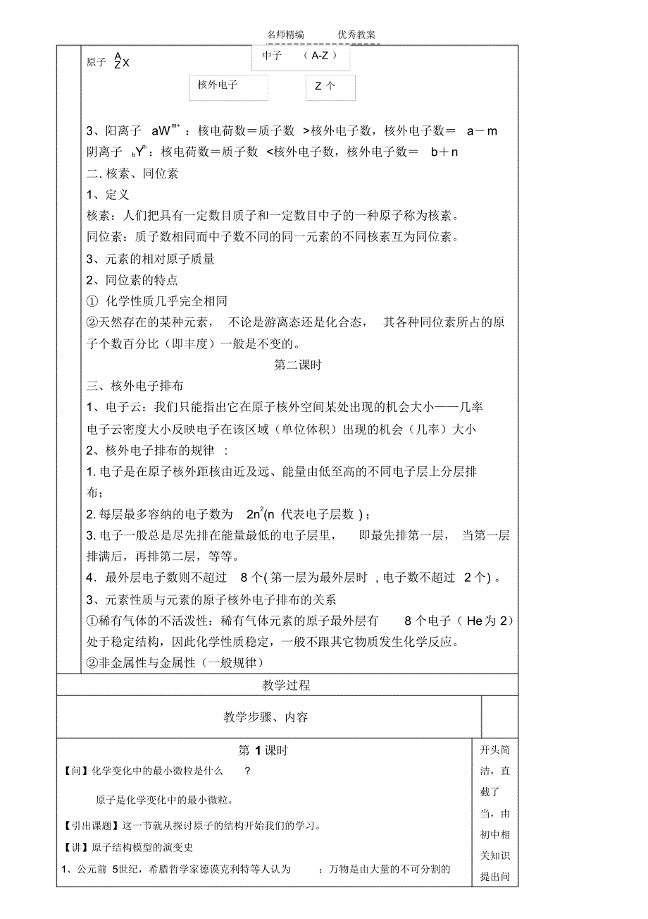 高中化学第一节元素周期表原子结构教案人教版必修_第2页