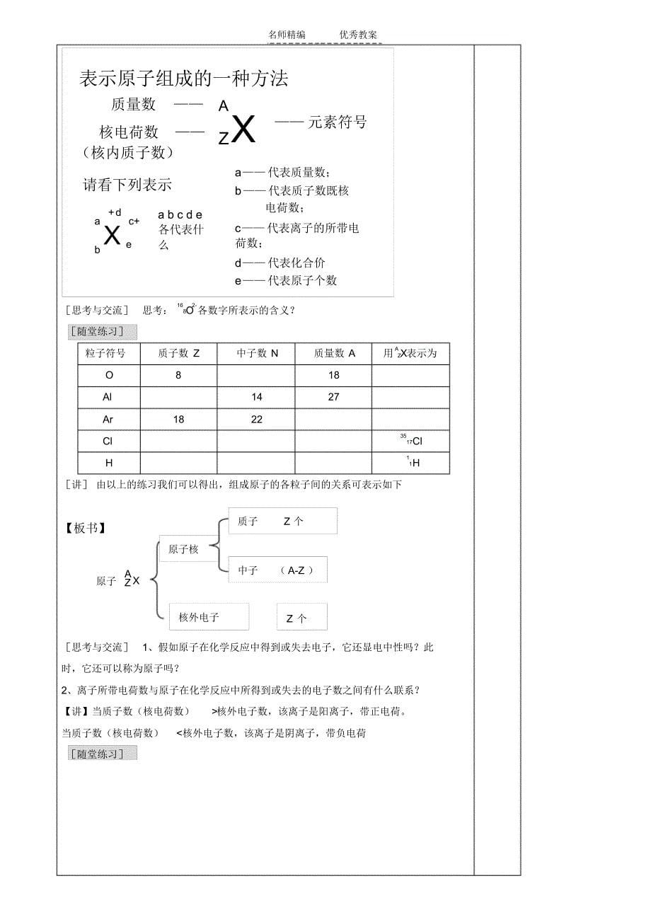 高中化学第一节元素周期表原子结构教案人教版必修_第5页