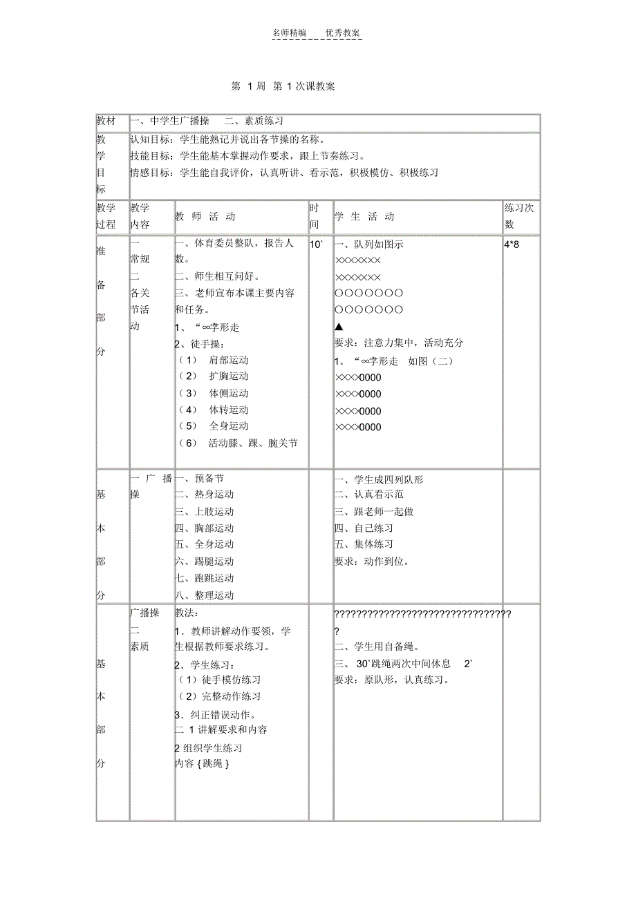 八年级体育上教案_第1页