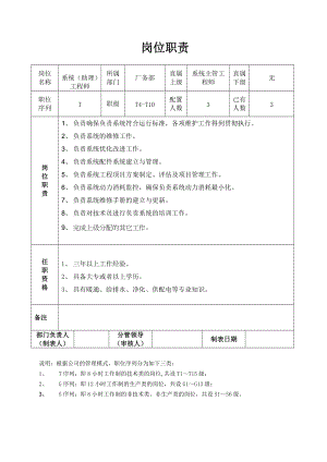 岗位职责表_厂务系统工程师