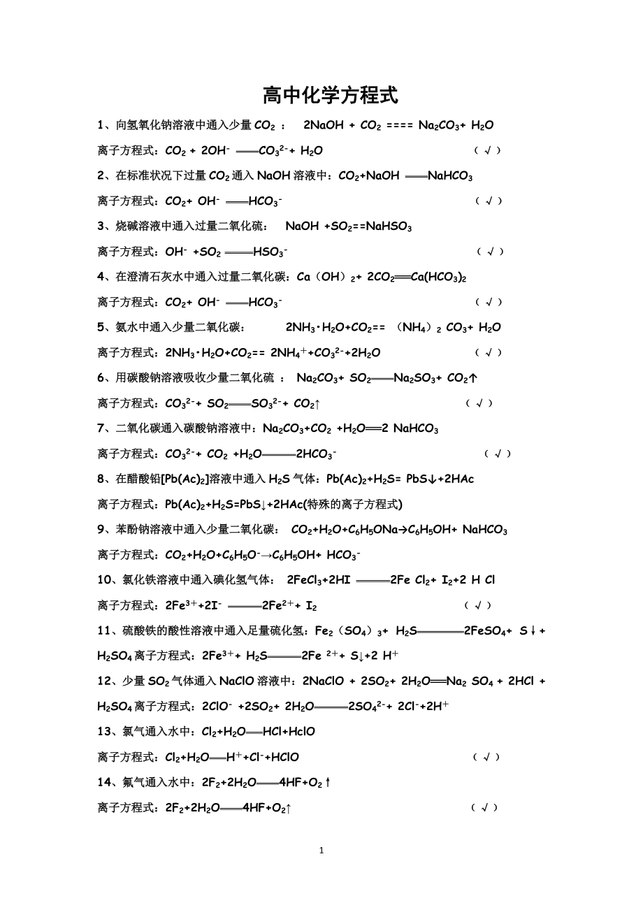 高中化学离子方程式大全 (2)_第1页