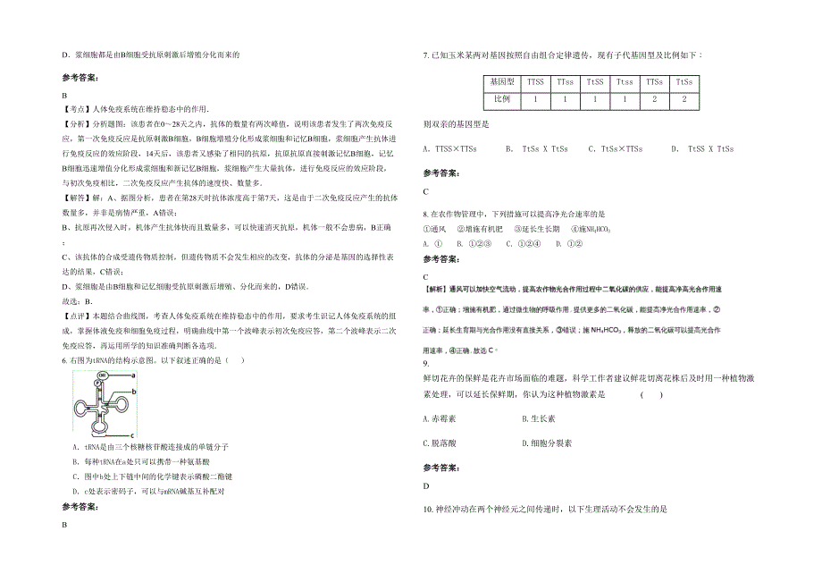 2022年四川省德阳市灌云县伊山中学高二生物联考试题含解析_第2页