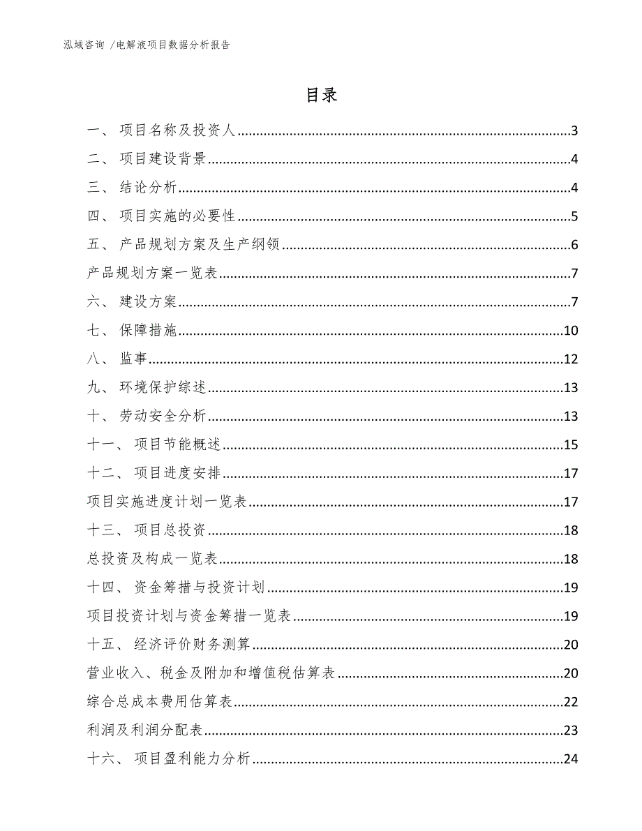 电解液项目数据分析报告（范文参考）_第1页