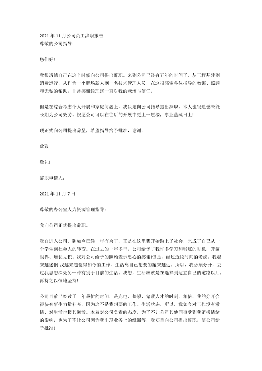2020年11月公司员工辞职报告范文_第4页