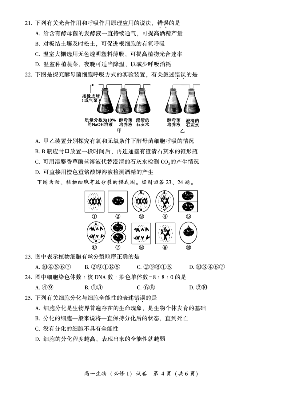 2022年福建省泉州市永春华侨中学高一年寒假测试生物试卷_第4页