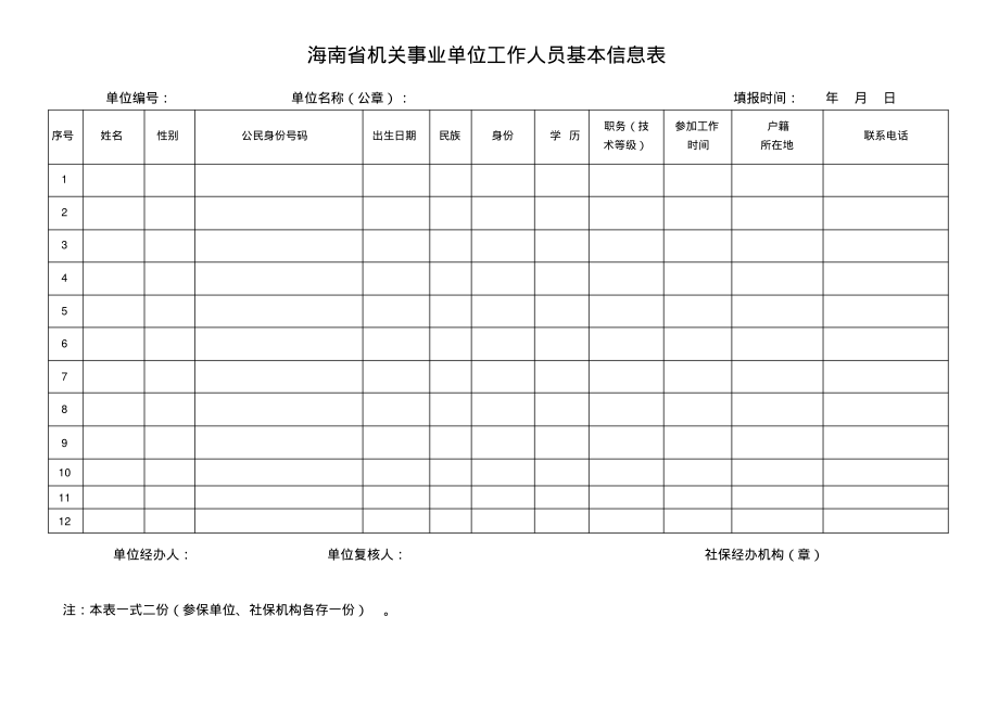海南省机关事业单位工作人员基本信息表_第1页