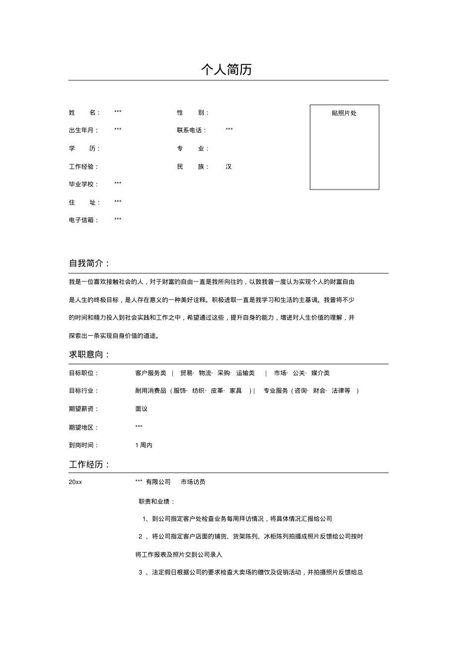 市场访员个人简历表格范文_第1页