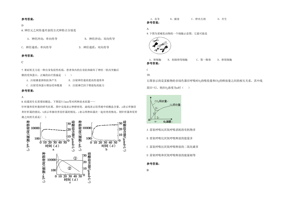 湖北省随州市三里岗镇中学2020年高二生物月考试卷含解析_第2页
