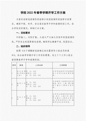 学院2022年春季学期开学工作方案