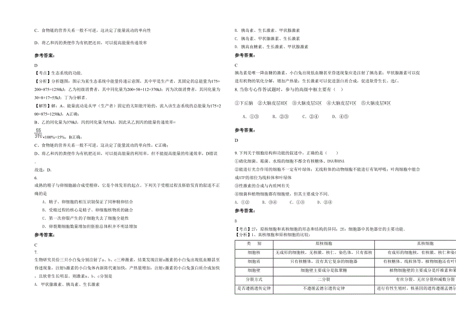 湖北省鄂州市沼山中学2021年高二生物联考试题含解析_第2页