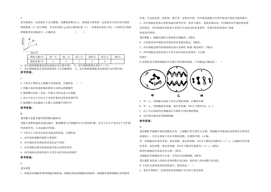 湖北省荆门市石龙中学2022年高三生物联考试题含解析_第2页