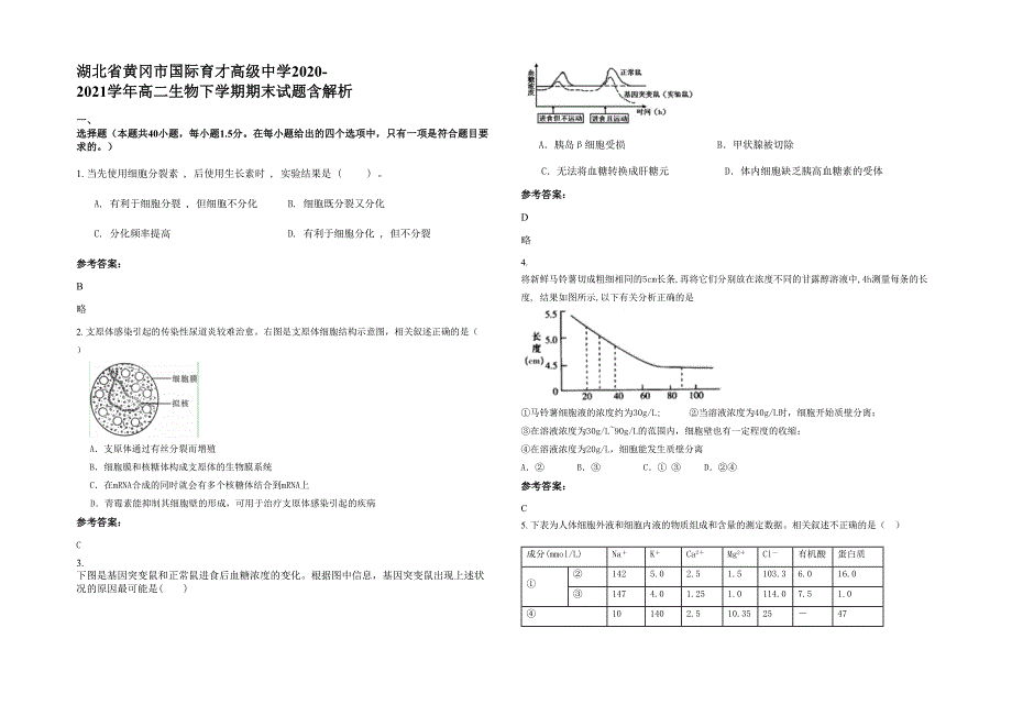 湖北省黄冈市国际育才高级中学2020-2021学年高二生物下学期期末试题含解析_第1页