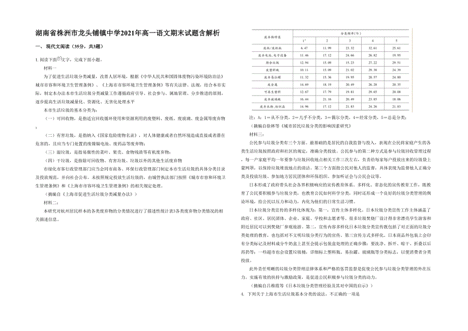 湖南省株洲市龙头铺镇中学2021年高一语文期末试题含解析_第1页