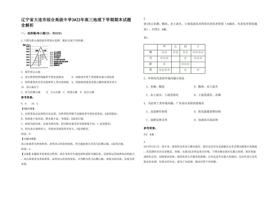 辽宁省大连市综合高级中学2022年高三地理下学期期末试题含解析_第1页