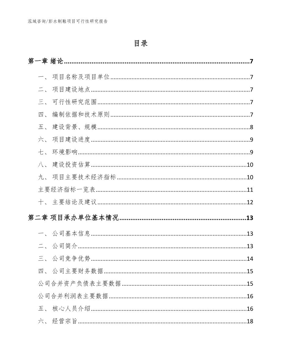 彭水制鞋项目可行性研究报告_范文_第1页