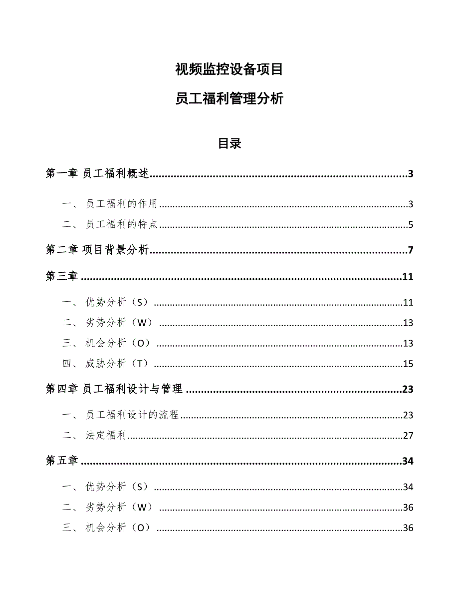 视频监控设备项目员工福利管理分析模板_第1页