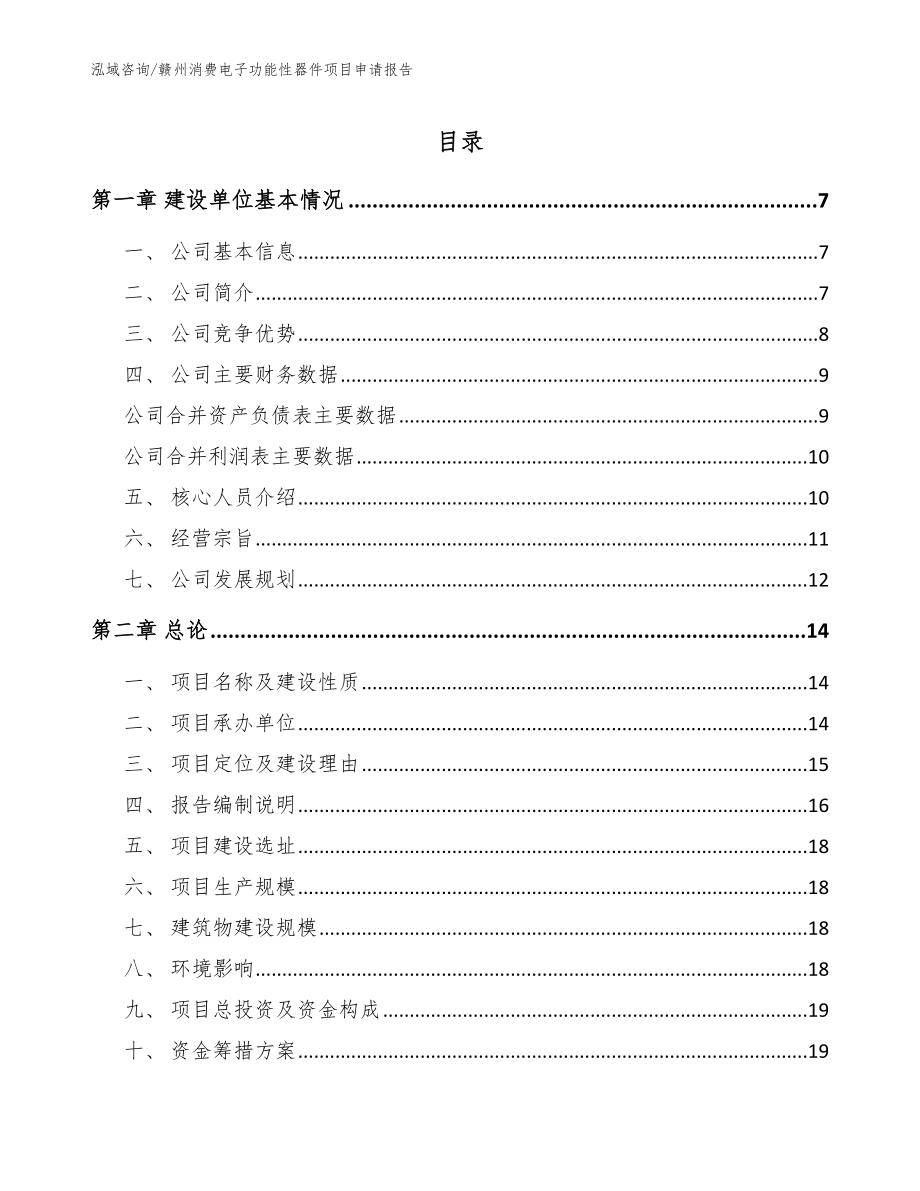 赣州消费电子功能性器件项目申请报告（模板参考）_第1页