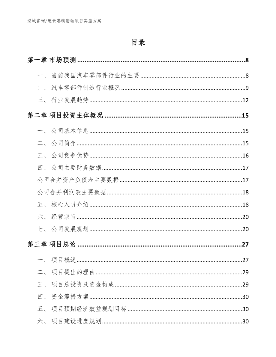 连云港精密轴项目实施方案参考模板_第1页