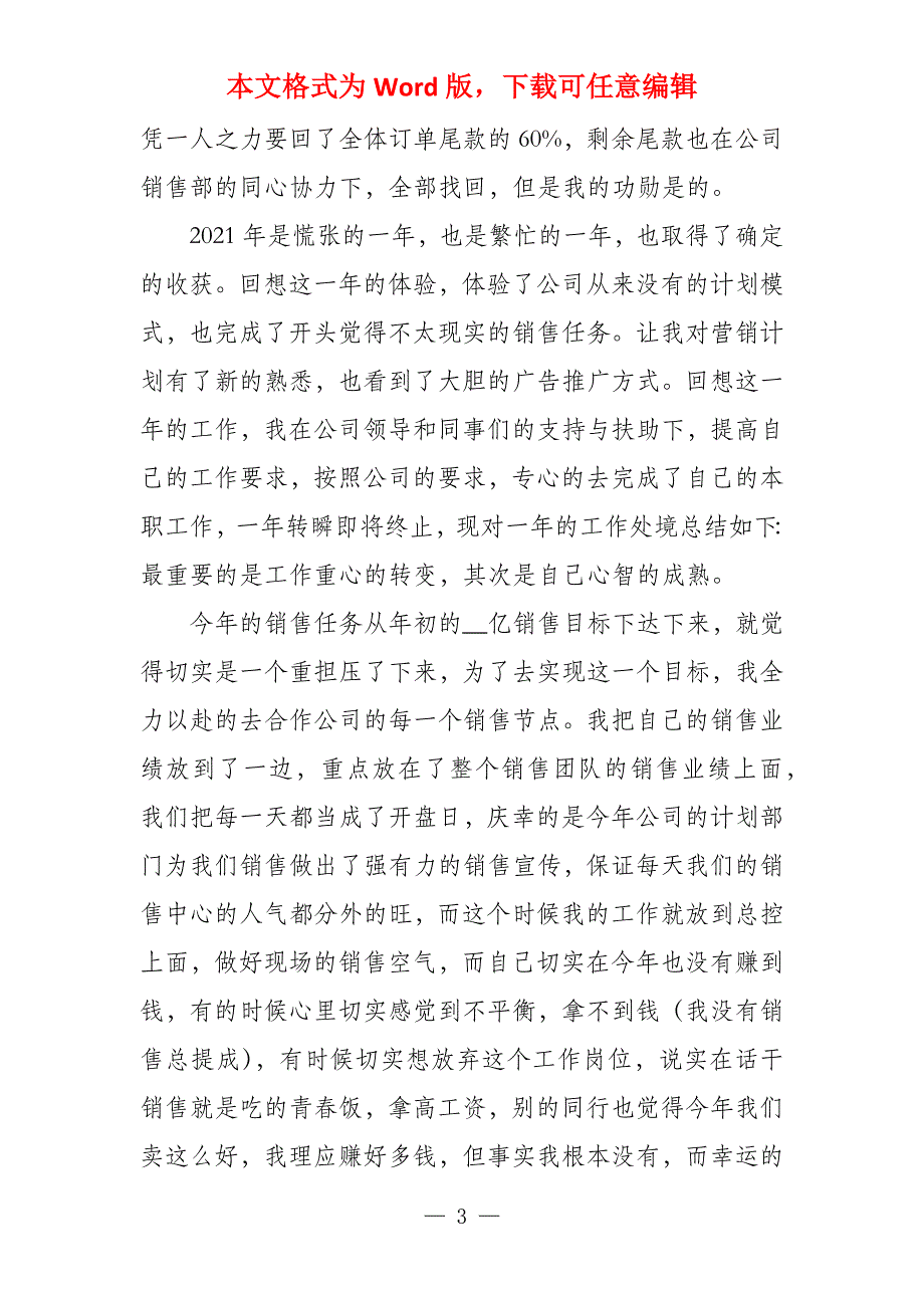 销售工作总结例文简短2021_第3页