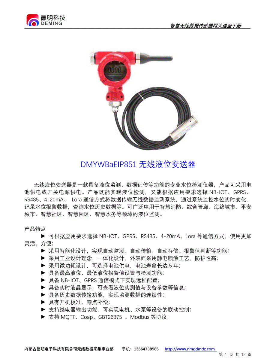 无线投入式液位变送器产品说明书_第1页