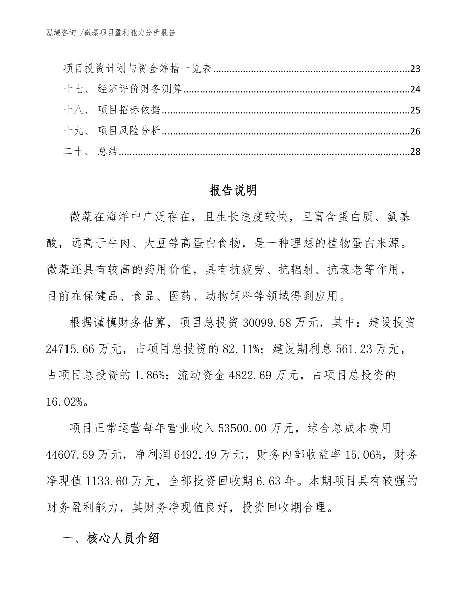 微藻项目盈利能力分析报告（范文模板）_第2页