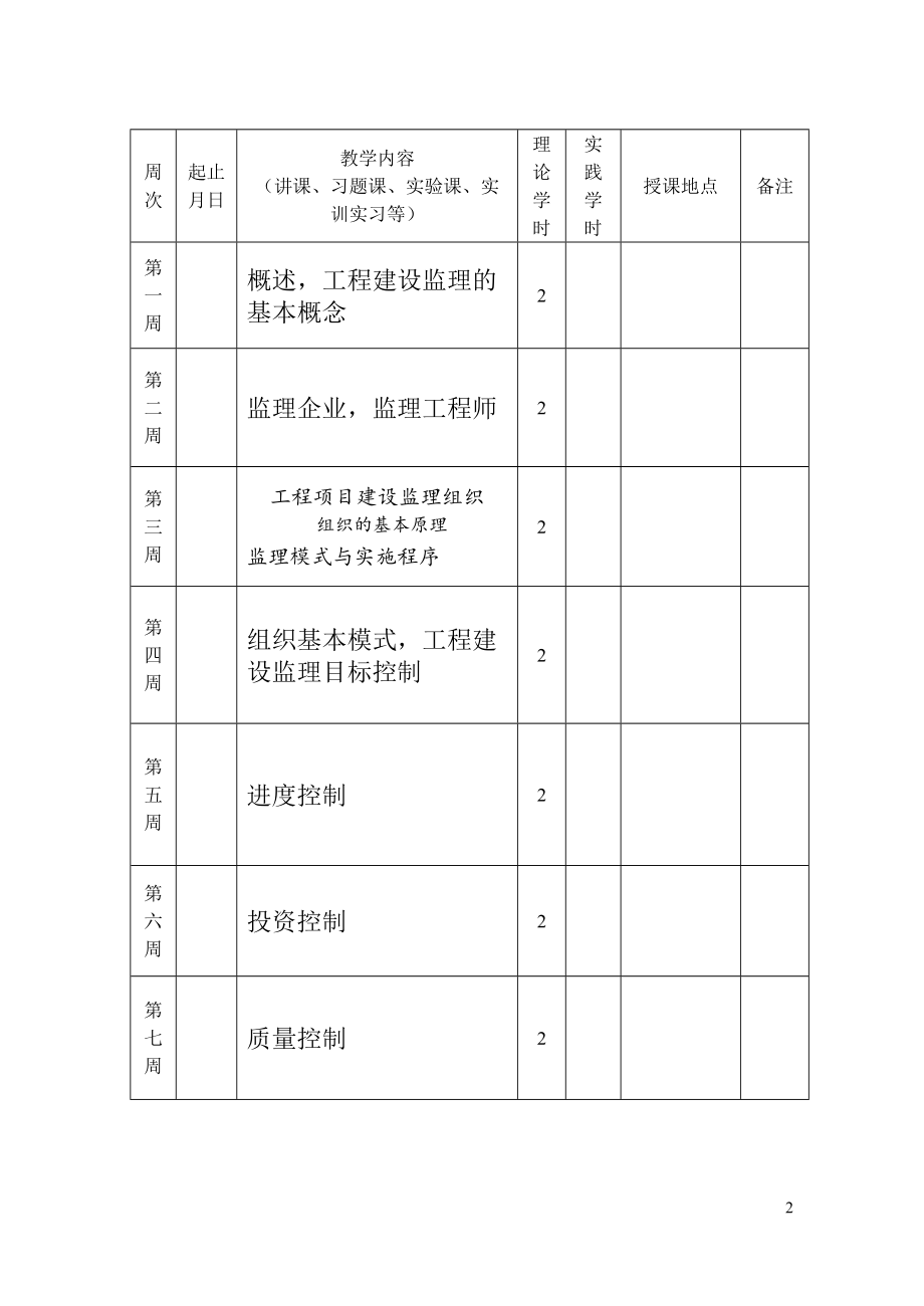 工程监理教学日历_第2页