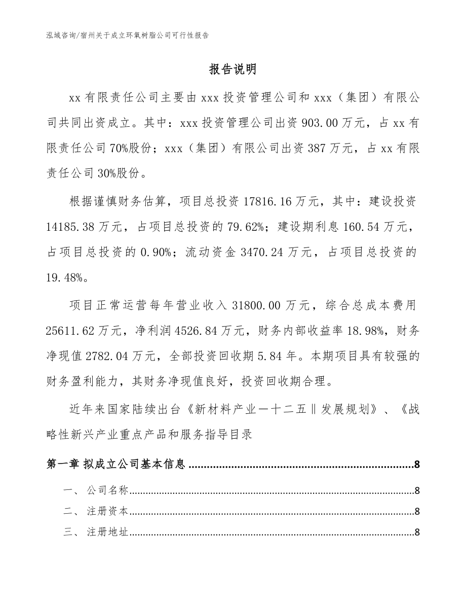 宿州关于成立环氧树脂公司可行性报告【范文模板】_第2页