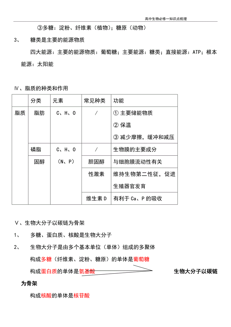 2022年高考生物总复习高中生物必修一全册知识点梳理（精品）_第3页