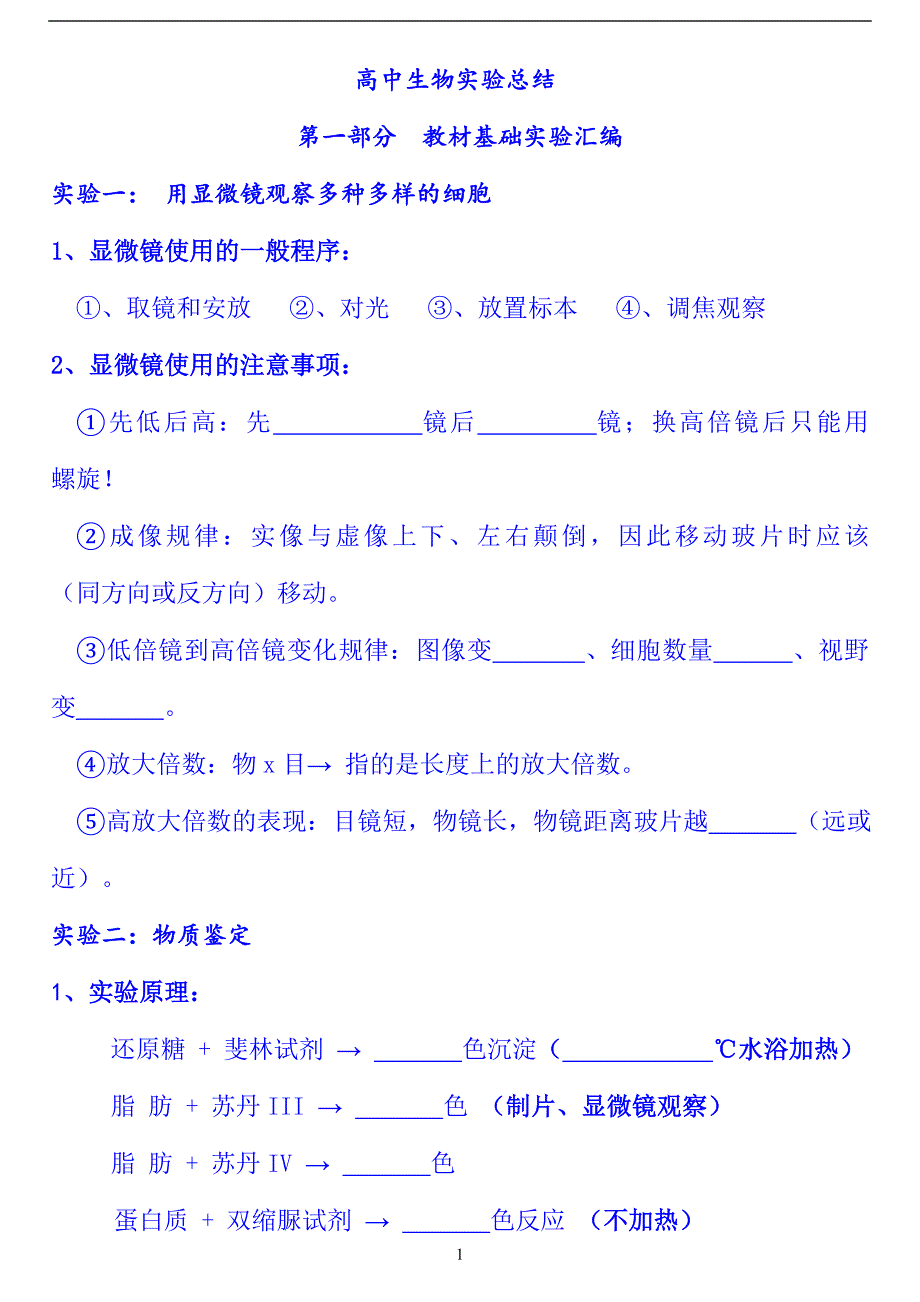 2022年高考生物总复习高中重点实验汇编（精华版）_第1页