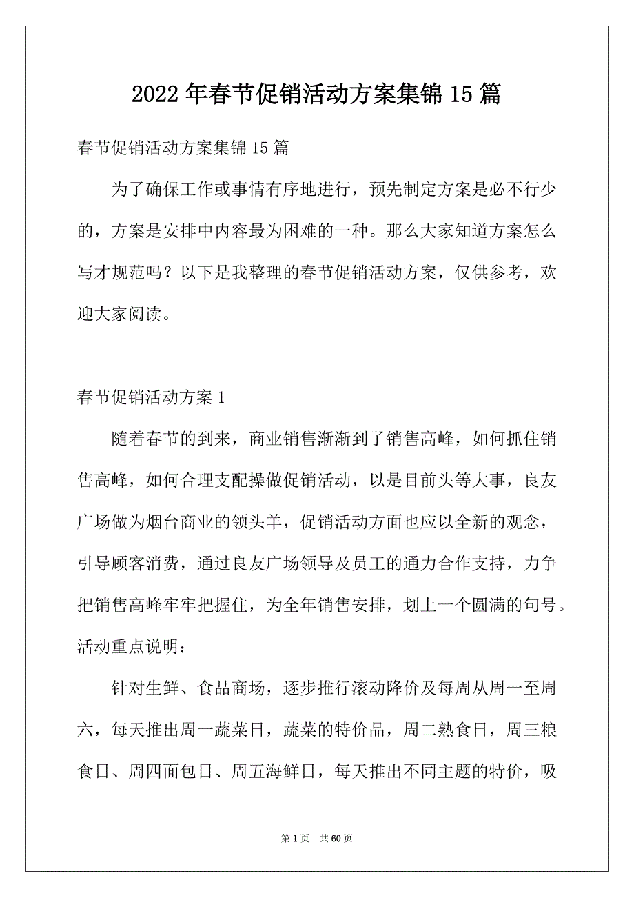 2022年春节促销活动方案集锦15篇_第1页