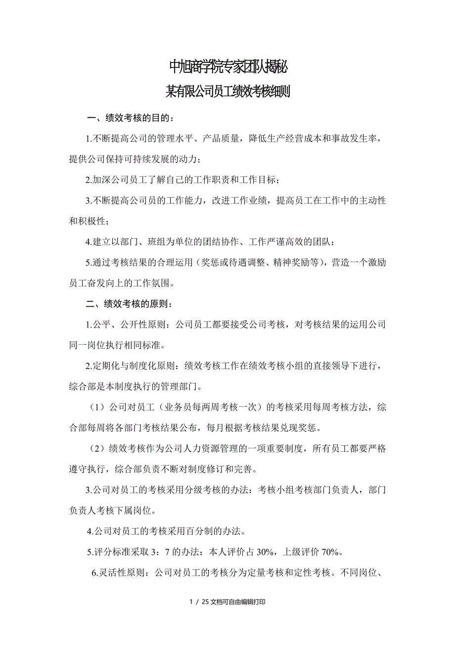 有限公司员工绩效考核细则模板_第1页