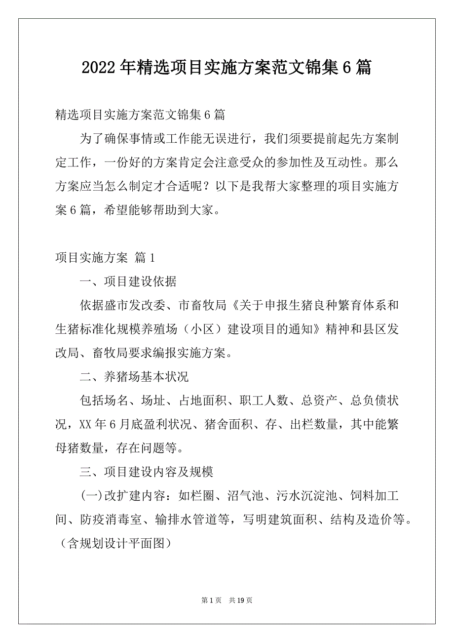 2022年精选项目实施方案范文锦集6篇_第1页