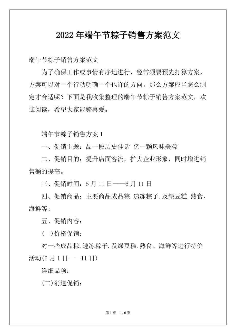 2022年端午节粽子销售方案范文_第1页