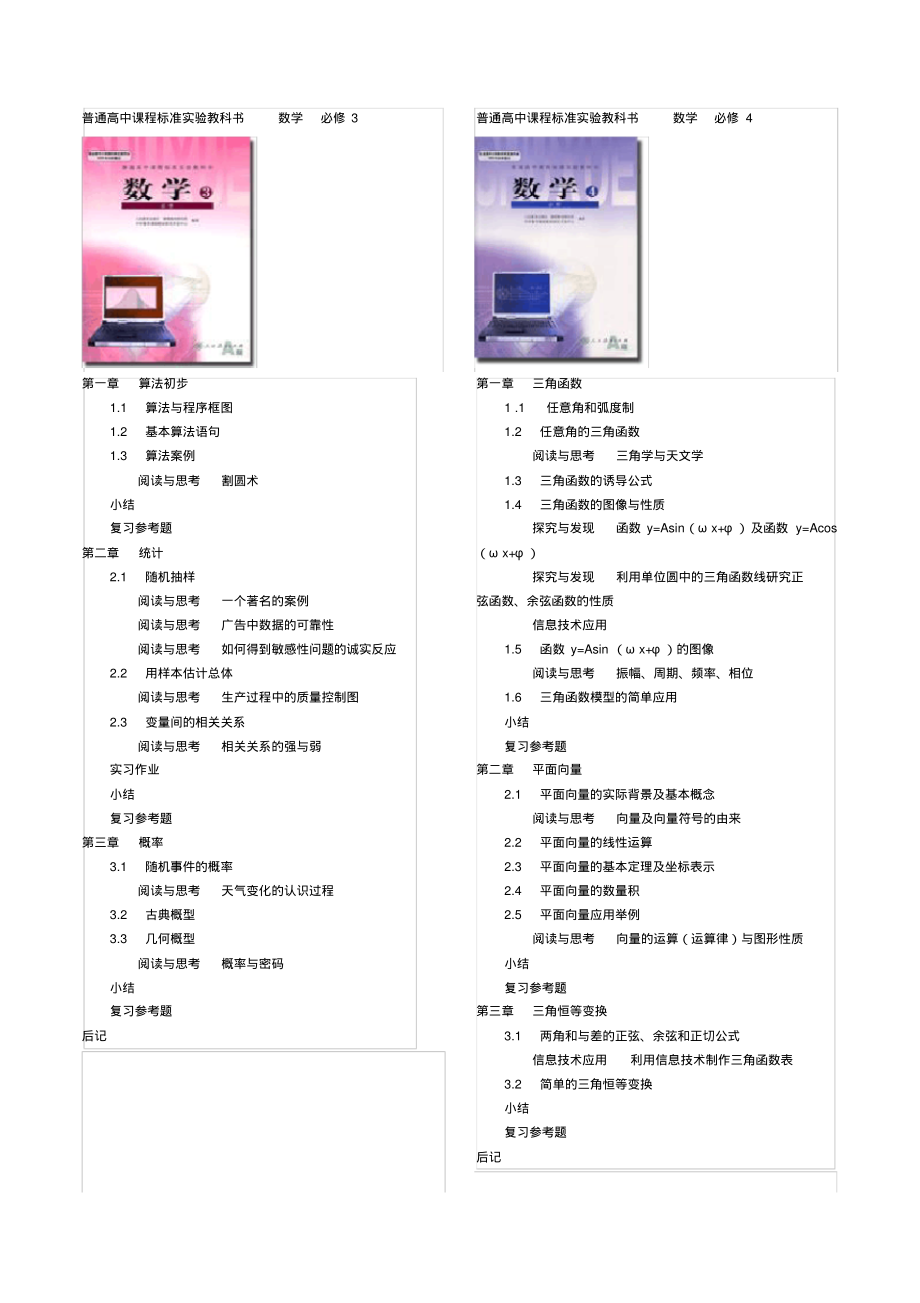 (完整)人教版高中数学课本目录_第2页