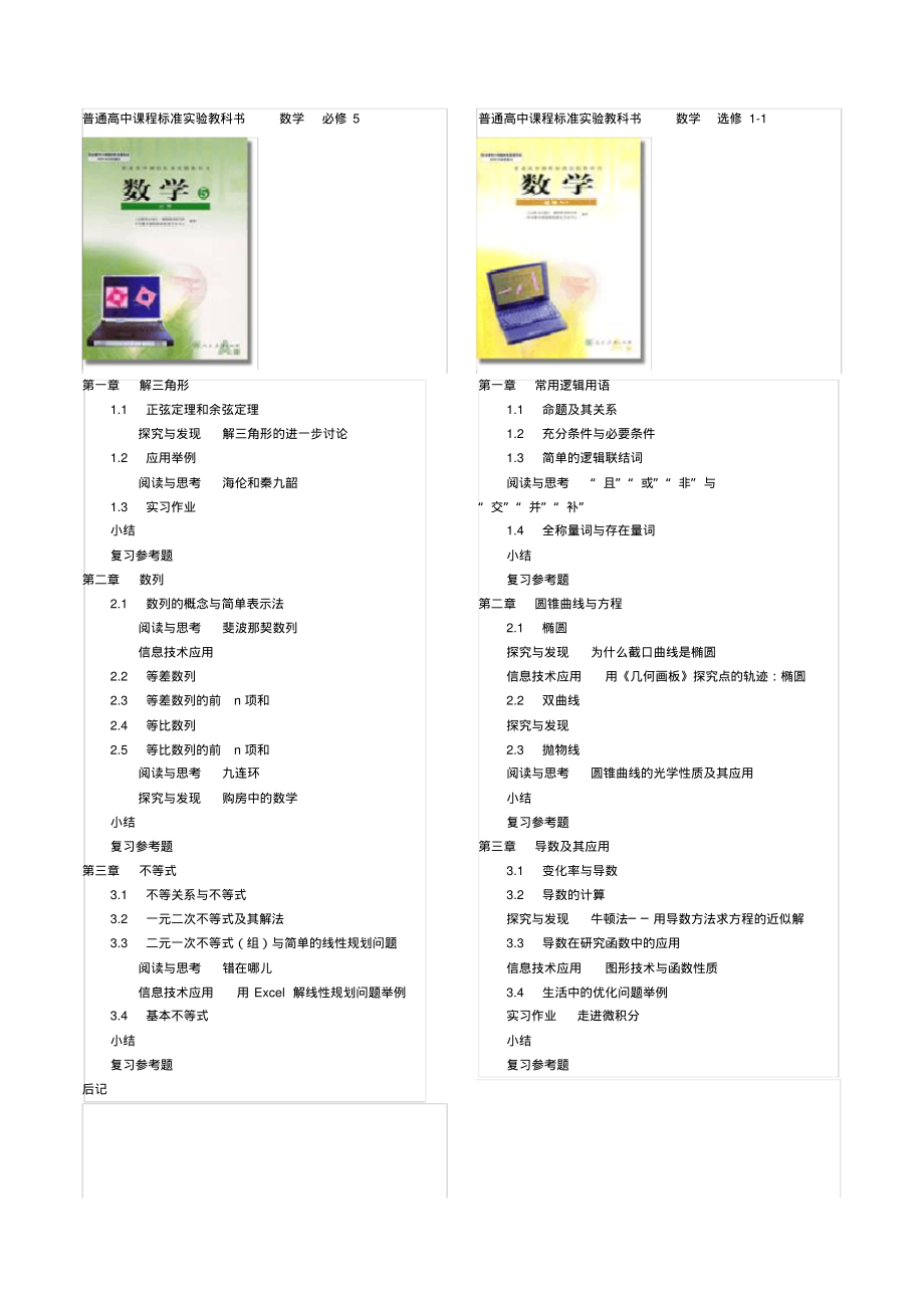 (完整)人教版高中数学课本目录_第3页