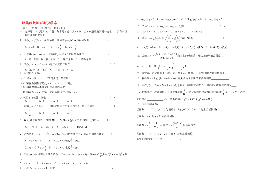 高中数学_经典函数试题及答案 推荐_第2页