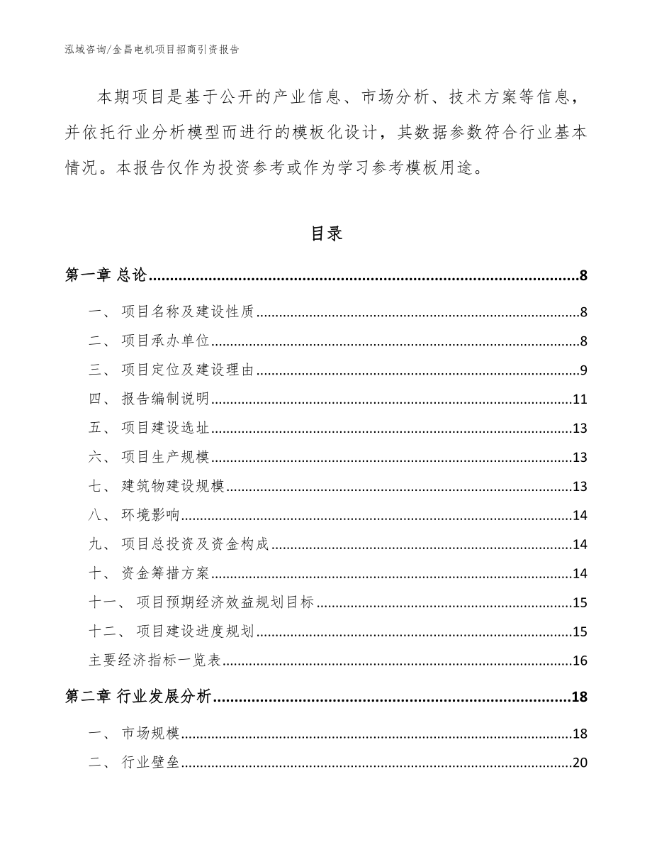 金昌电机项目招商引资报告模板范本_第2页
