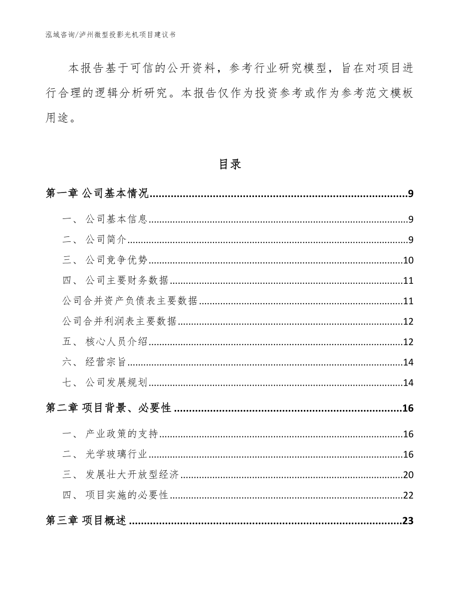 泸州微型投影光机项目建议书_参考范文_第3页