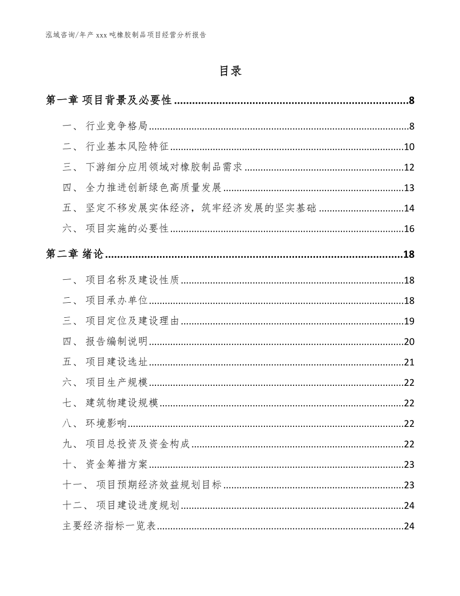 年产xxx吨橡胶制品项目经营分析报告_范文_第1页