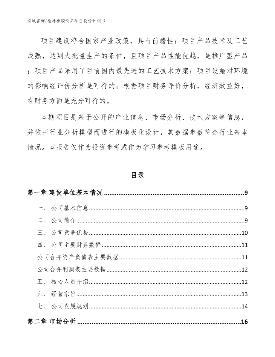 榆林橡胶制品项目投资计划书_参考范文_第3页