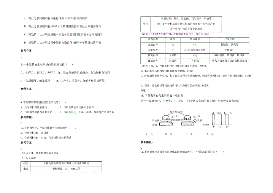 2020年江苏省连云港市龙苴中学高二生物月考试题含解析_第2页