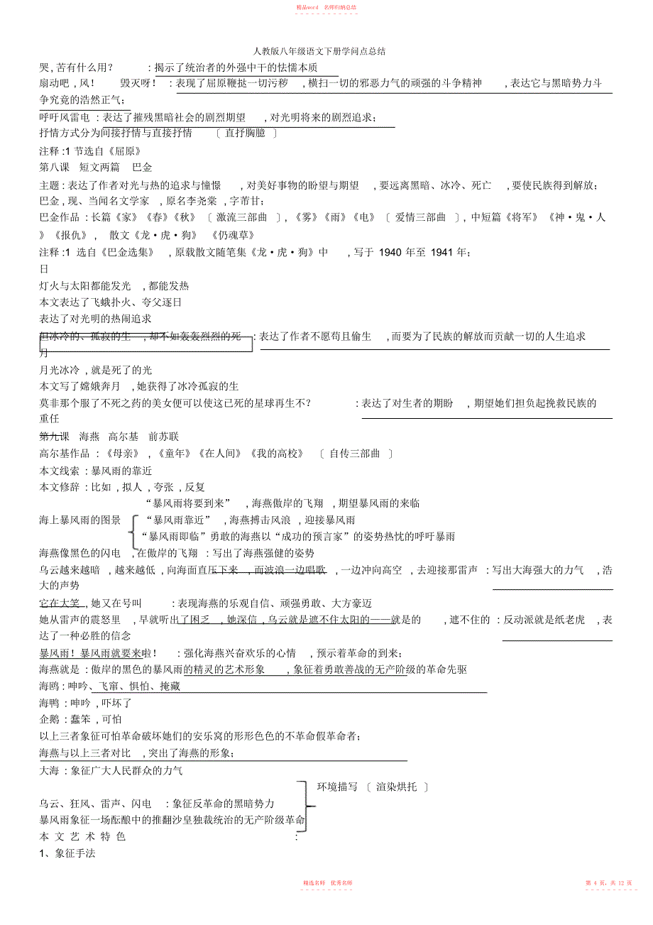 人教版八年级语文下册知识点总结_第4页