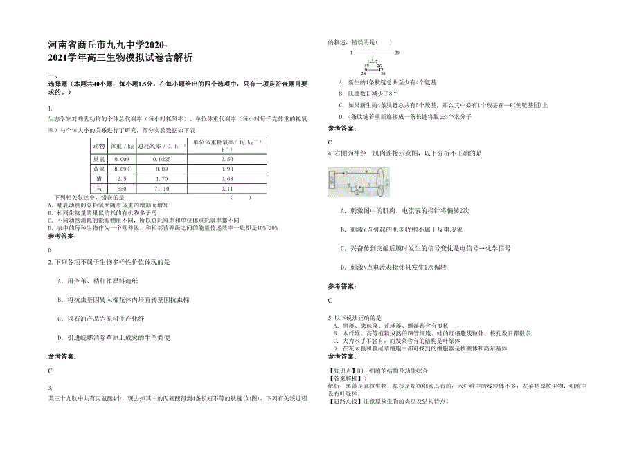 河南省商丘市九九中学2020-2021学年高三生物模拟试卷含解析_第1页