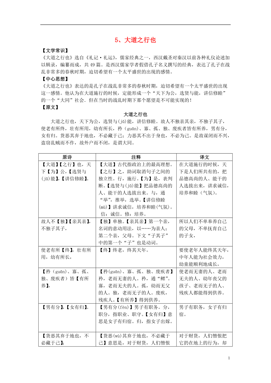 八年级语文下册文言文一本通5大道之行也练习新人教版_第1页