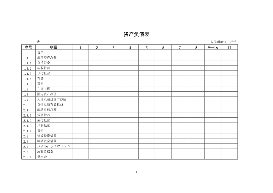 资金项目资产负债表模板_第1页