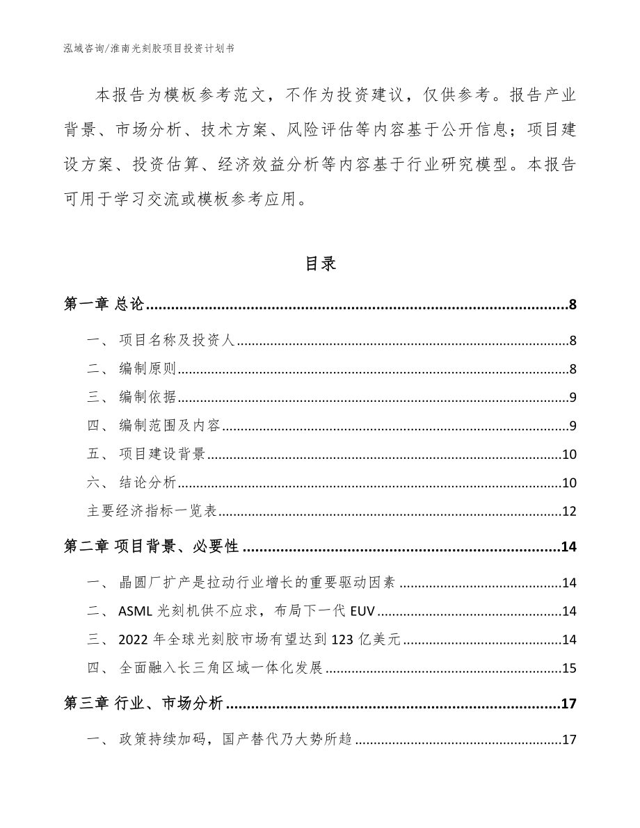 淮南光刻胶项目投资计划书_模板范本_第2页